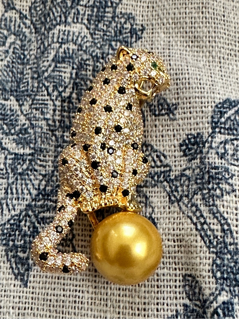 CZ Leopard Brooch Gold Bead Statement Pin Sparkly Animal Jewelry